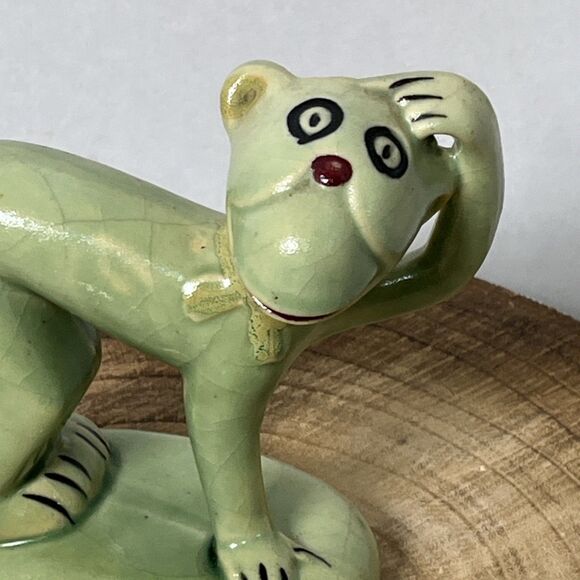 Art Deco Era VTG Made In Japan Green Celadon Bisque Ceramic Monkey Figurine - Picture 2 of 8